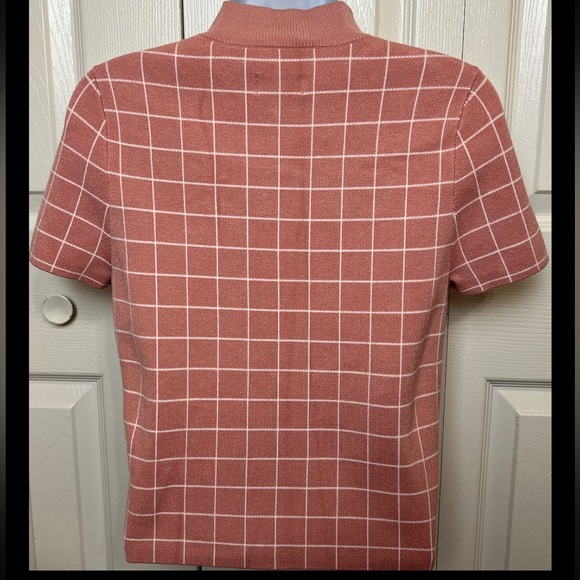 Anthropologie MAEVE Mock Neck Pink White Sweater Grid Plaid NWOT Size XS - Picture 4 of 8